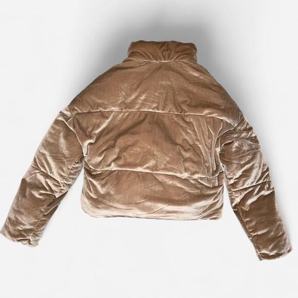 Cappuccino Tan Super Soft Velvet Puffer Coat with Sherpa Interior - Picture 6 of 8